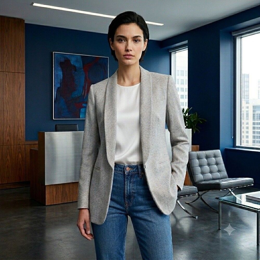 NEW CALVIN KLEIN GRAY TWILL OPEN FRONT CAREER JACKET BLAZER SIZE 12 WOMEN $149